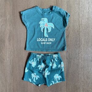 Unisex Grayson Mini “Locals Only Surf Shop” Palm Tree Outfit Set 6-9 Months